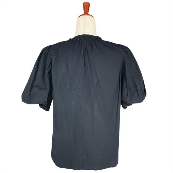 EVEREVE Felix Puff-Sleeve Poplin Button-Up Blouse in Black Size M Office Work - Picture 6 of 8